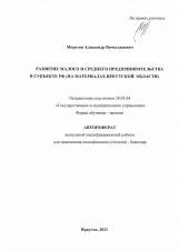 Развитие малого и среднего предпринимательства в субъекте РФ (на материалах Иркутской области)