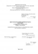 Коммерческая деятельность предприятия в сфере ресторанного бизнеса