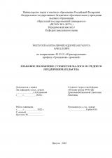 Правовое положение субъектов малого и среднего предпринимательства