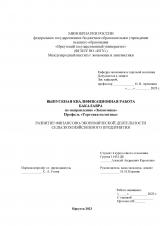 Развитие финансово-экономической деятельности сельскохозяйственного предприятия